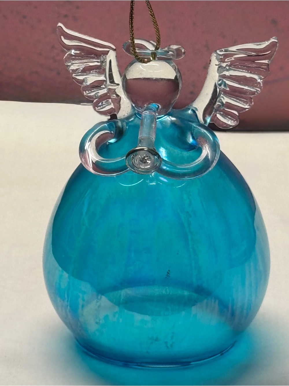 Vintage Blue Glass Angel Vase Ornament - Decorative Home Accent